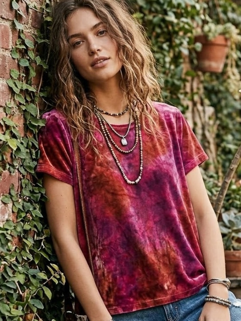 Free People Bright Eyes Short Sleeve Tee- Fantastic Fuchsia Combo